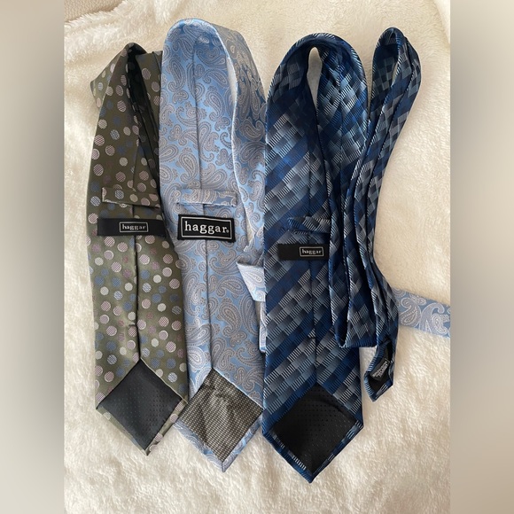 Hagar Ties Bundle of 3 Polyester All Silk Polka-dot Paisley Geometric - Picture 9 of 9